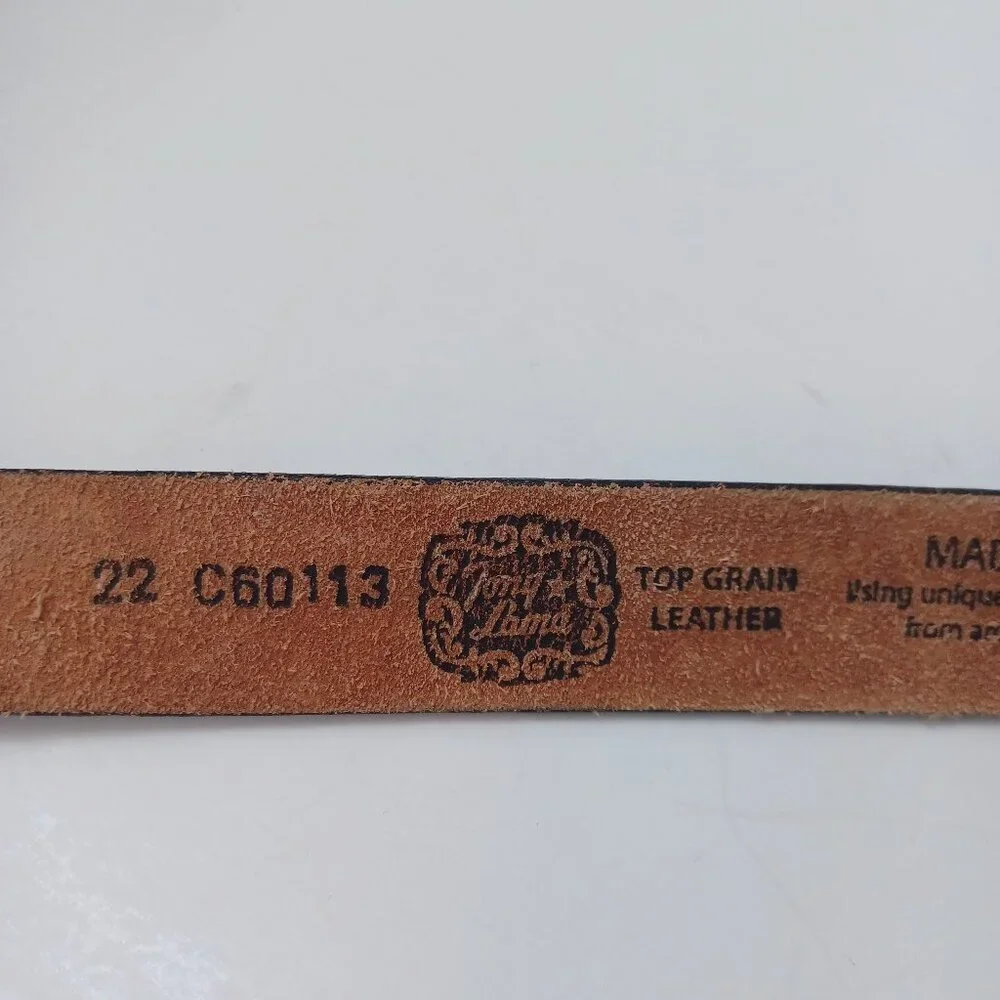 Tony Lama Youth Belt Black Tooled Leather Silver‎ Tone Buckle Western Style
